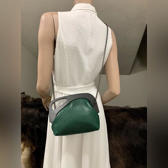 Handmade Genuine Embossed Leather, Wooden Frame Clutch/Crossbody/Evening Bag - Picture 7 of 12